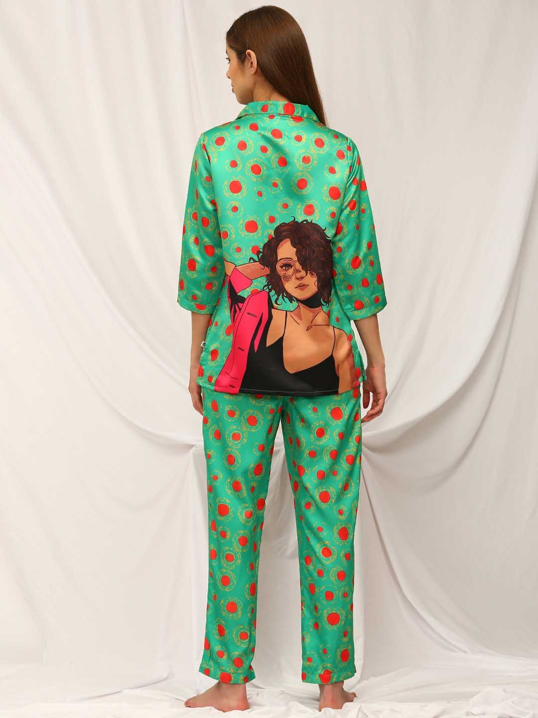 

Bannos Swagger Women Green Graphic Joyful Retreat Night Suit