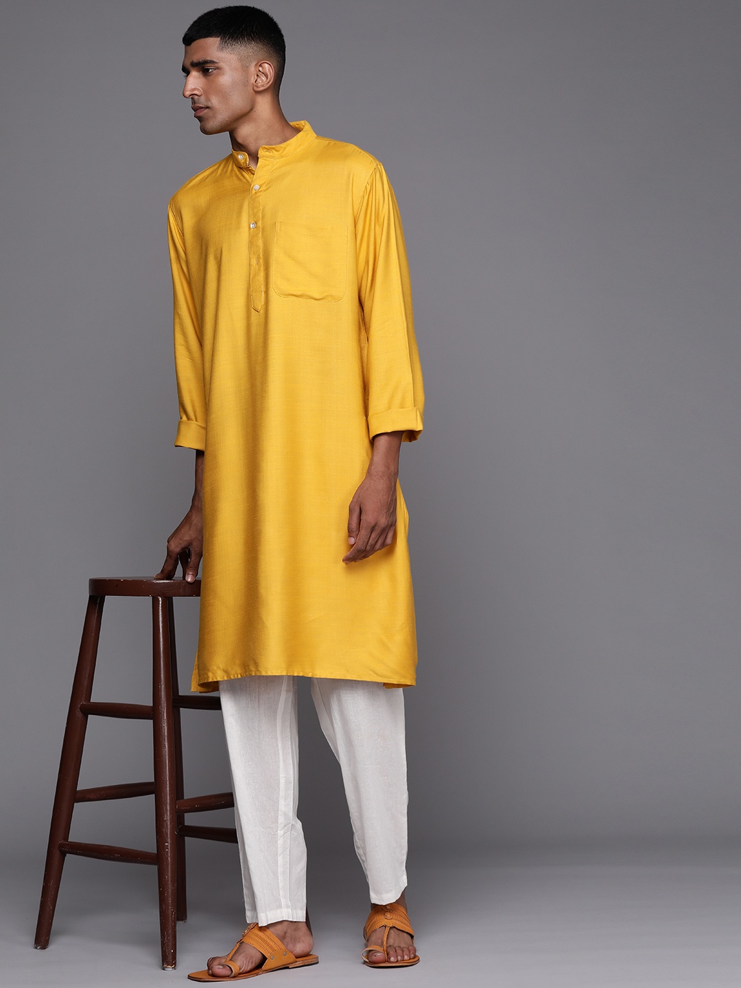 

Fabindia Men Yellow Solid Kurta