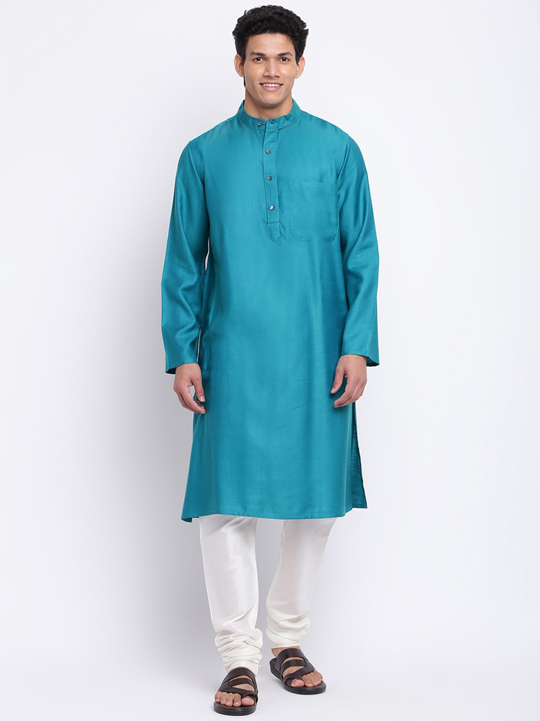 

Fabindia Men Teal Blue Solid Straight Kurta