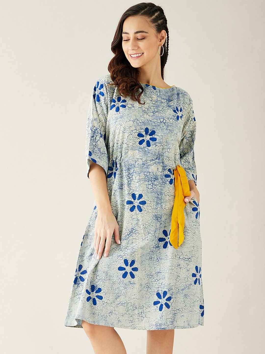 

The Kaftan Company Blue Floral Printed A-Line Dress