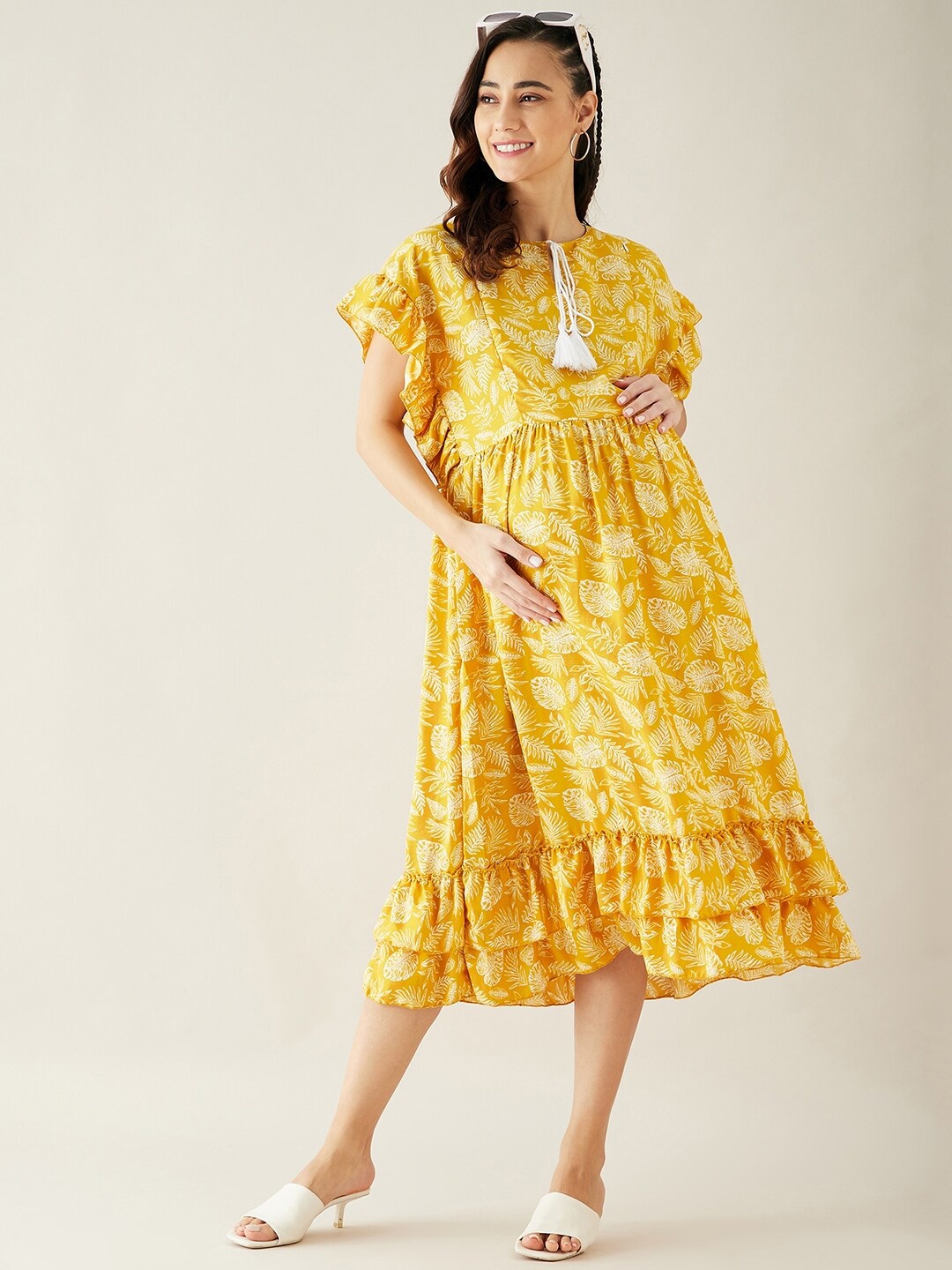 

The Kaftan Company Yellow Floral Maternity A-Line Midi Dress