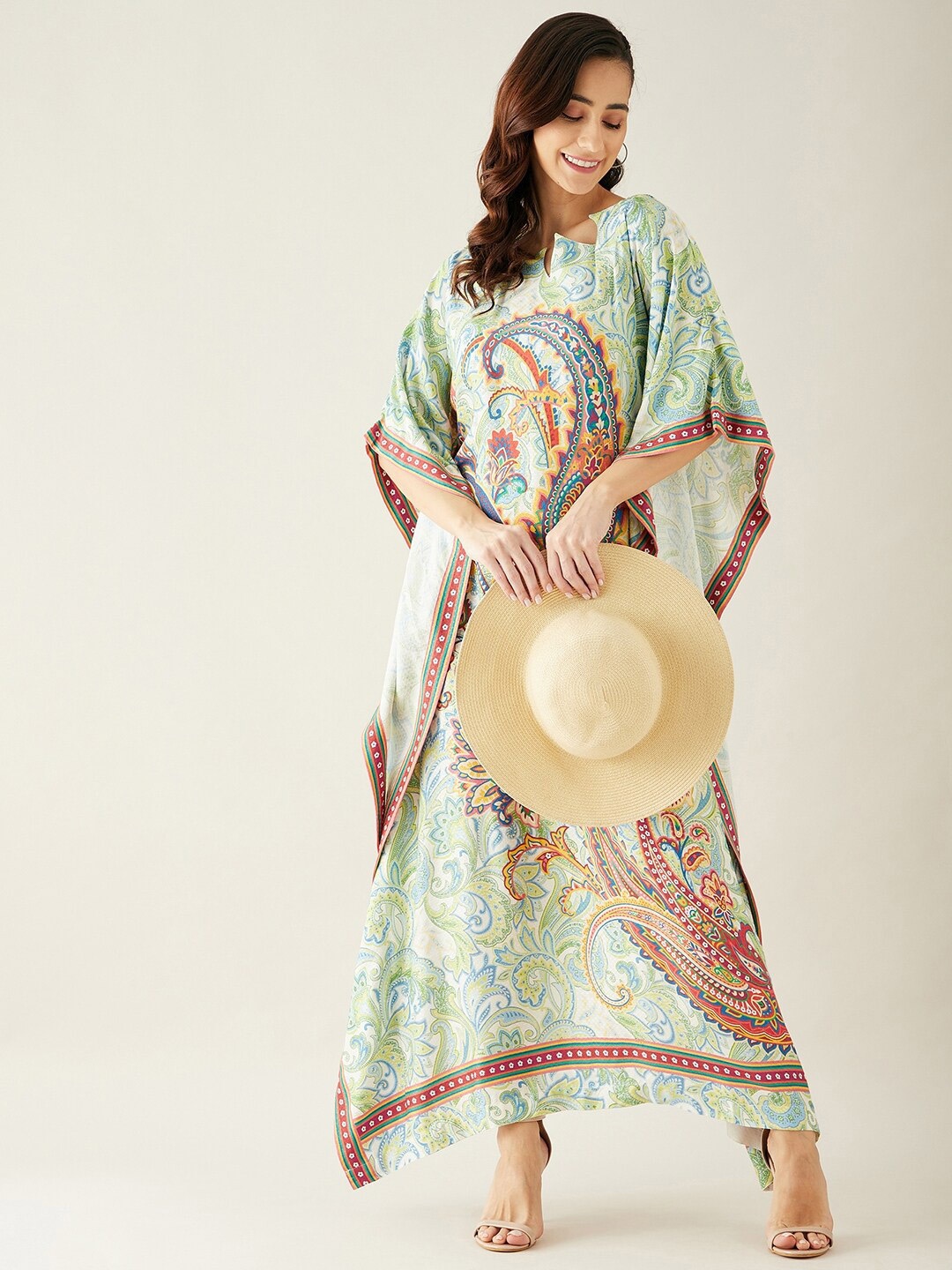 

The Kaftan Company White Ethnic Motifs Maxi Dress