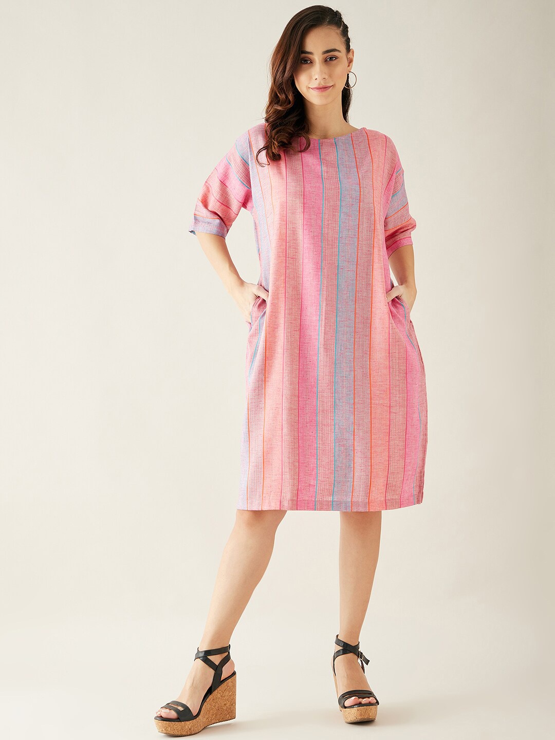 

The Kaftan Company Pink Striped A-Line Dress