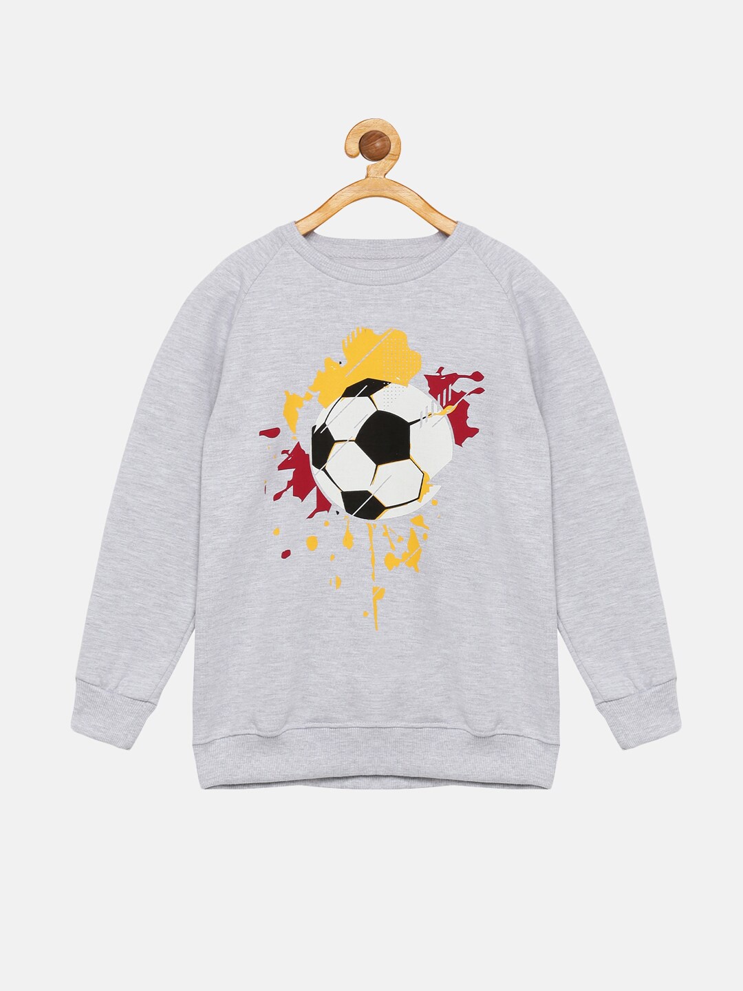 

KiddoPanti Boys Grey Melange Football Printed Sweatshirt