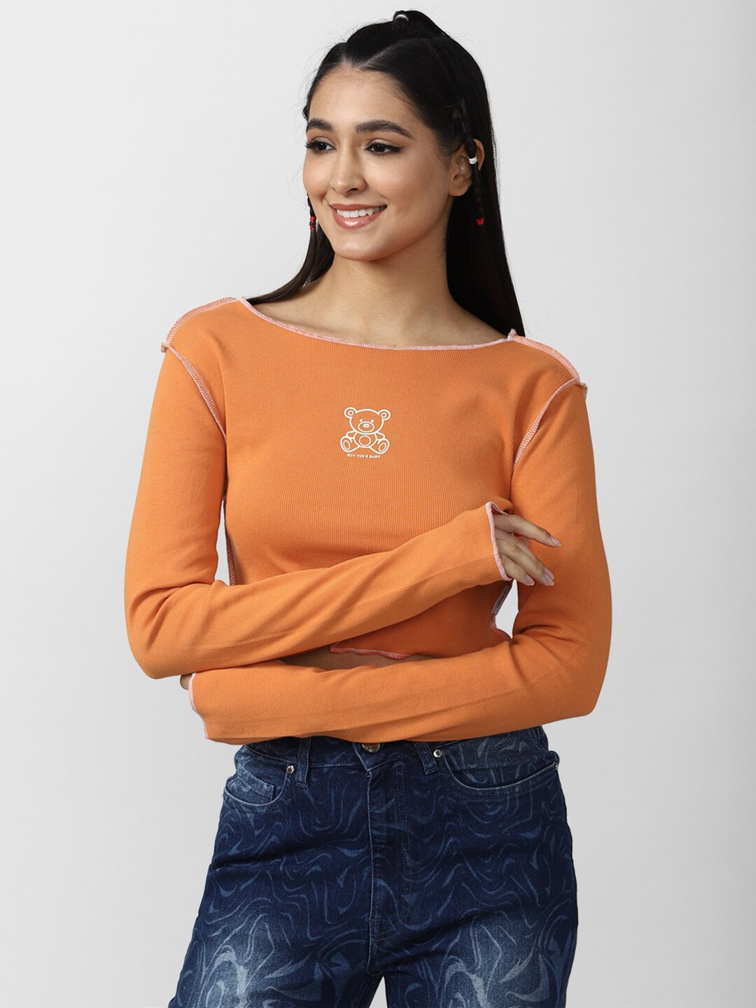 

FOREVER 21 Orange Boat Neck Crop Top