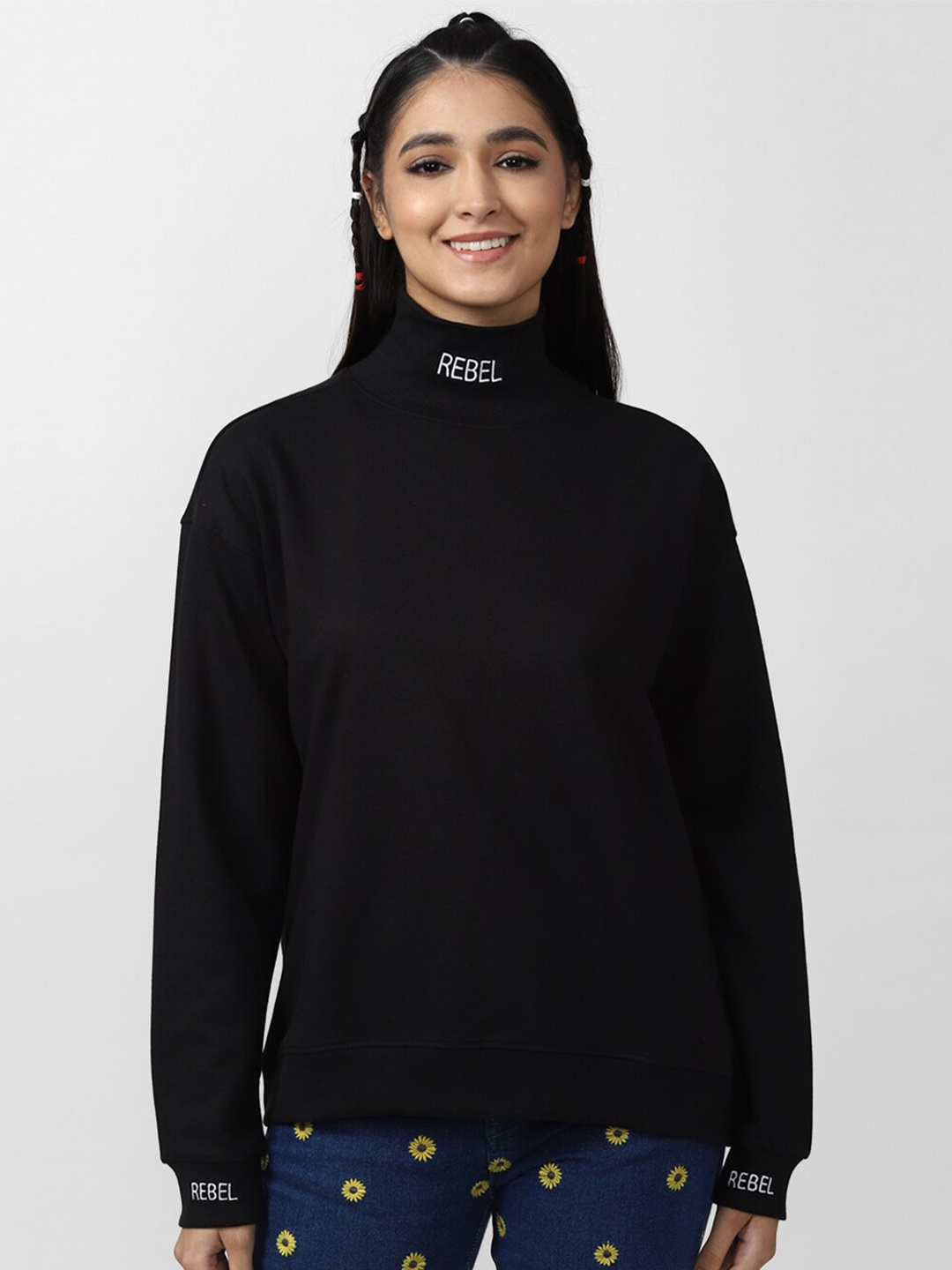 

FOREVER 21 Women Black High Neck Top