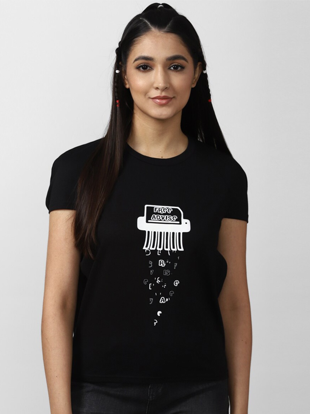 

FOREVER 21 Women Black Printed T-shirt