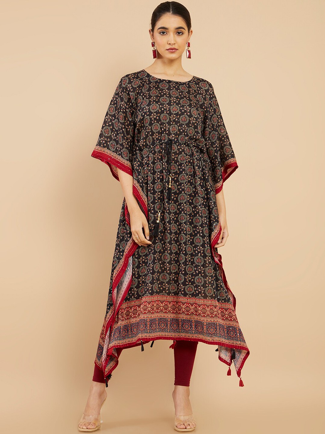 

Soch Women Black Ethnic Motifs Printed Flared Sleeves Kurta