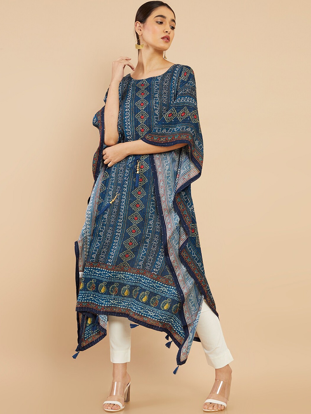 

Soch Women Navy Blue Geometric Printed Flared Sleeves Kurta