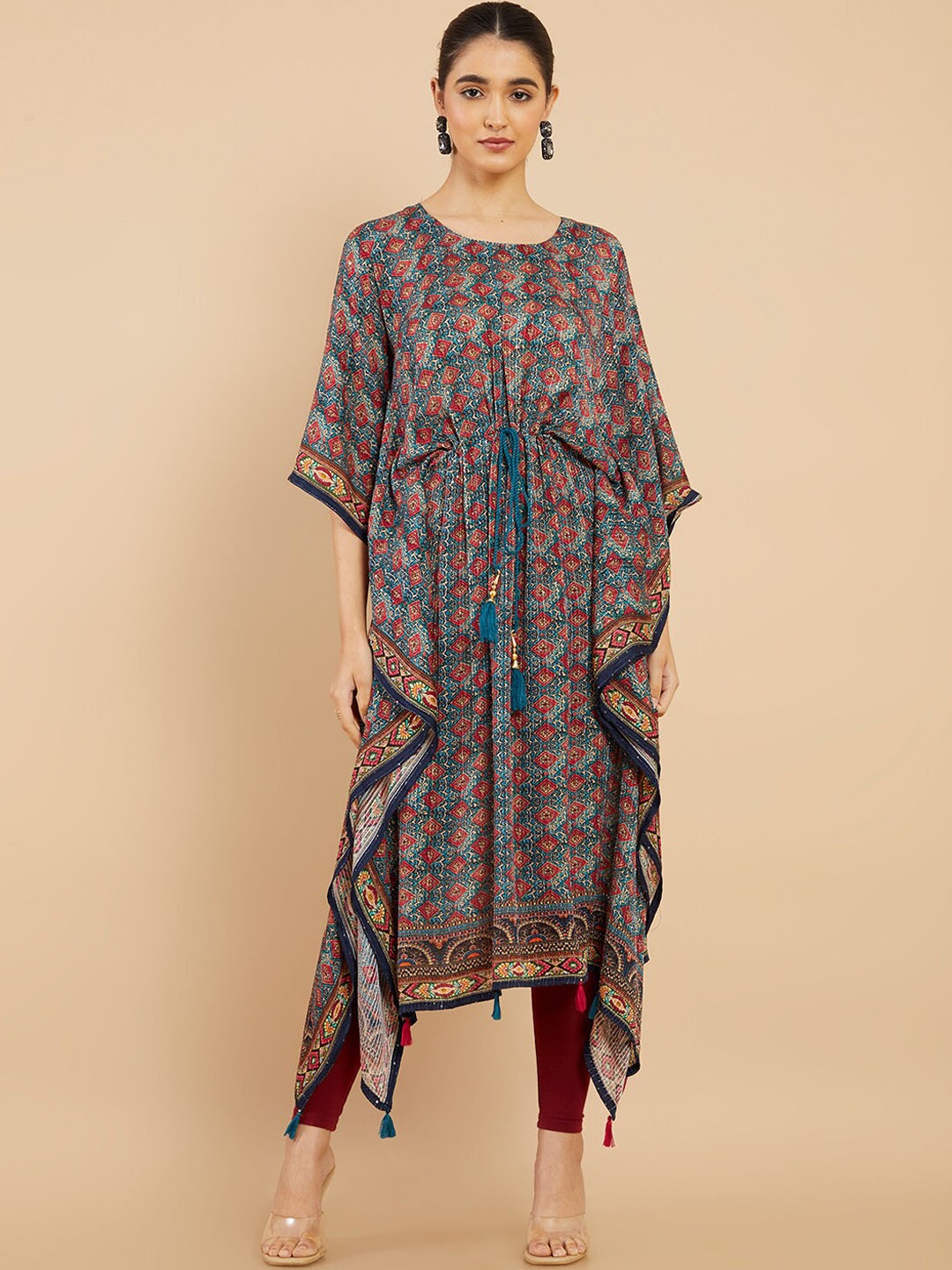 

Soch Women Blue & Red Geometric Printed Flared Sleeves Kaftan Kurta