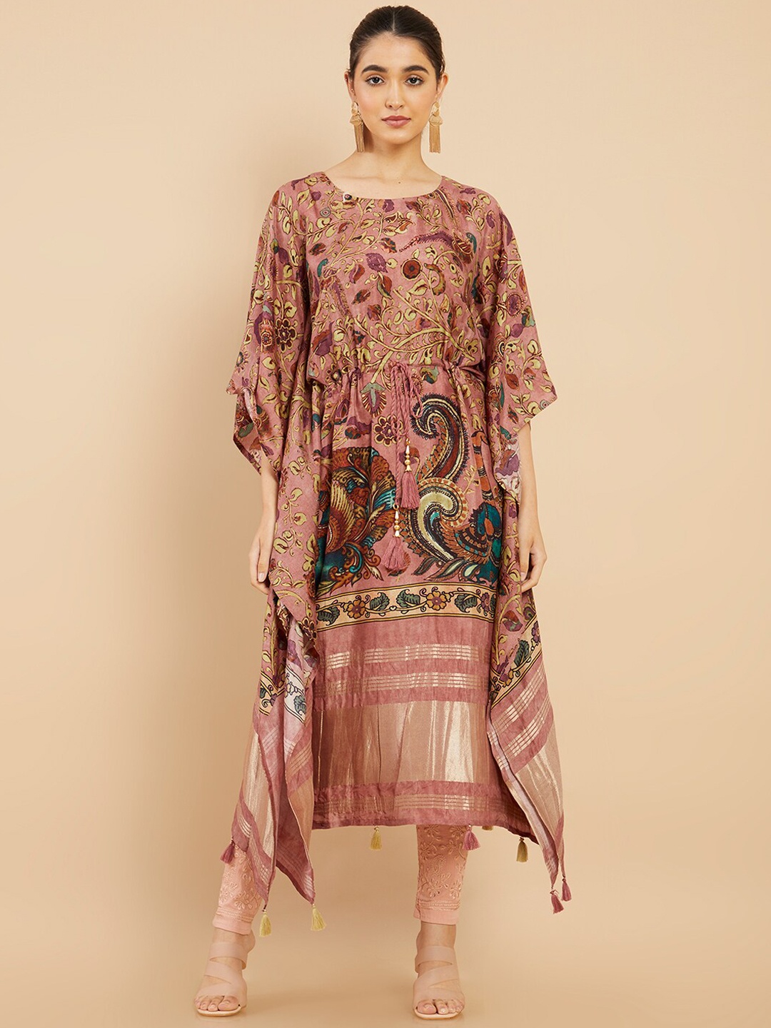 

Soch Women Pink & Rust Paisley Printed Flared Sleeves Kaftan Kurta