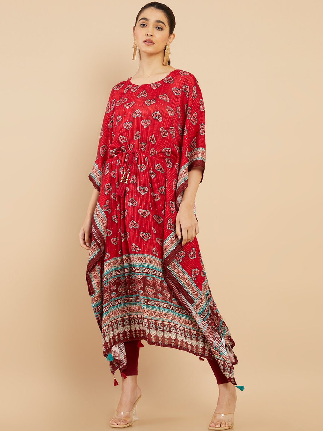 

Soch Women Red Ethnic Motifs Printed Kaftan Kurta