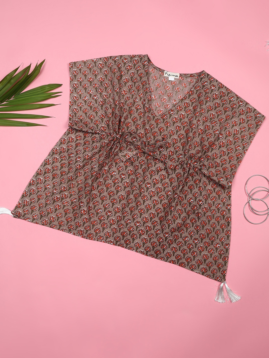 

Ka-mee Brown Floral Kaftan Dress