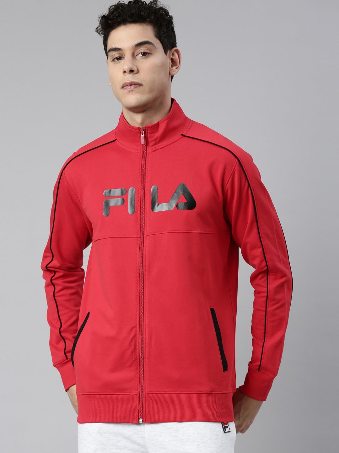

FILA Men Red Sporty Jacket with Embroidered