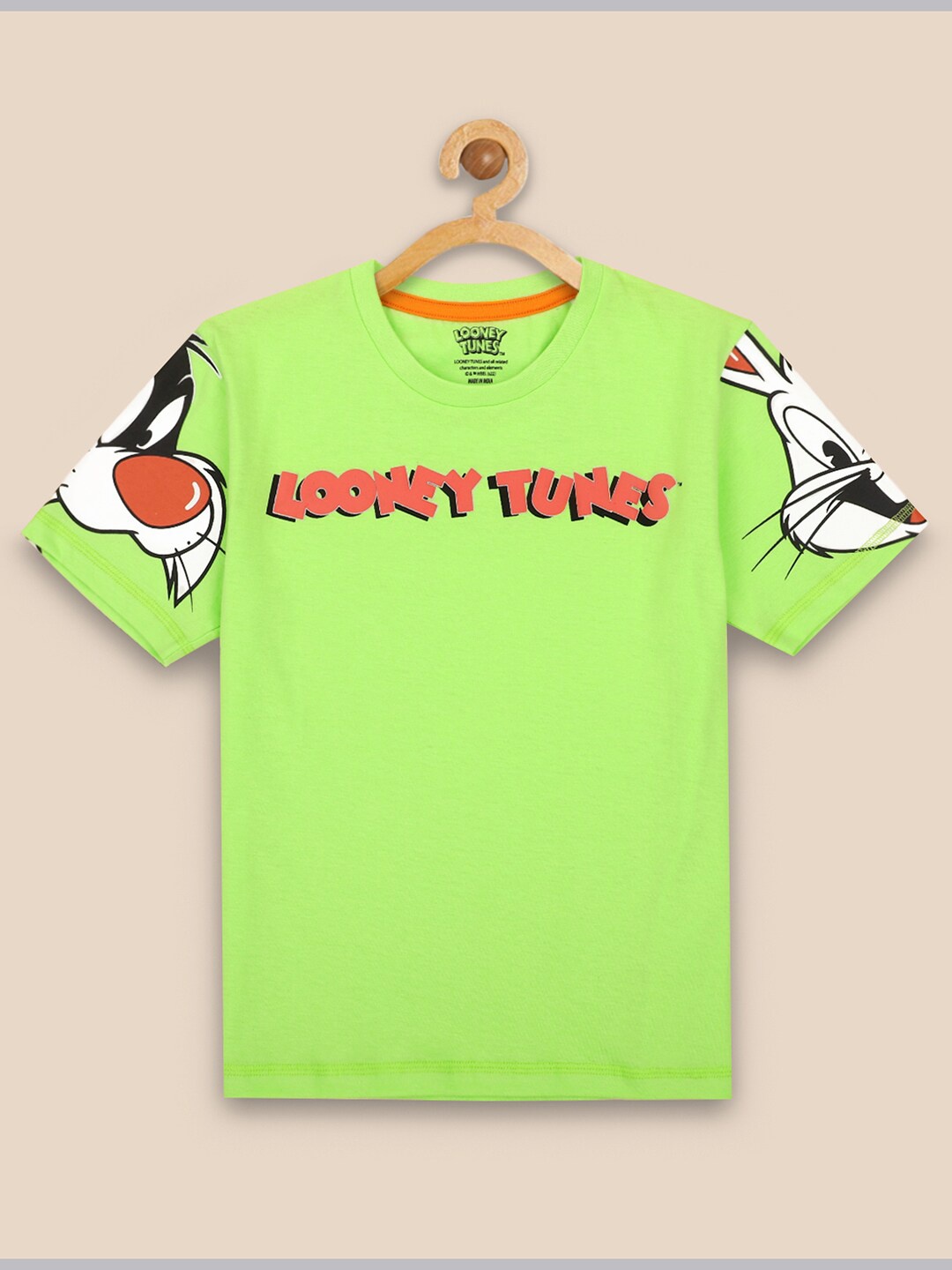 

Kids Ville Boys Fluorescent Green Looney Tunes Printed T-shirt