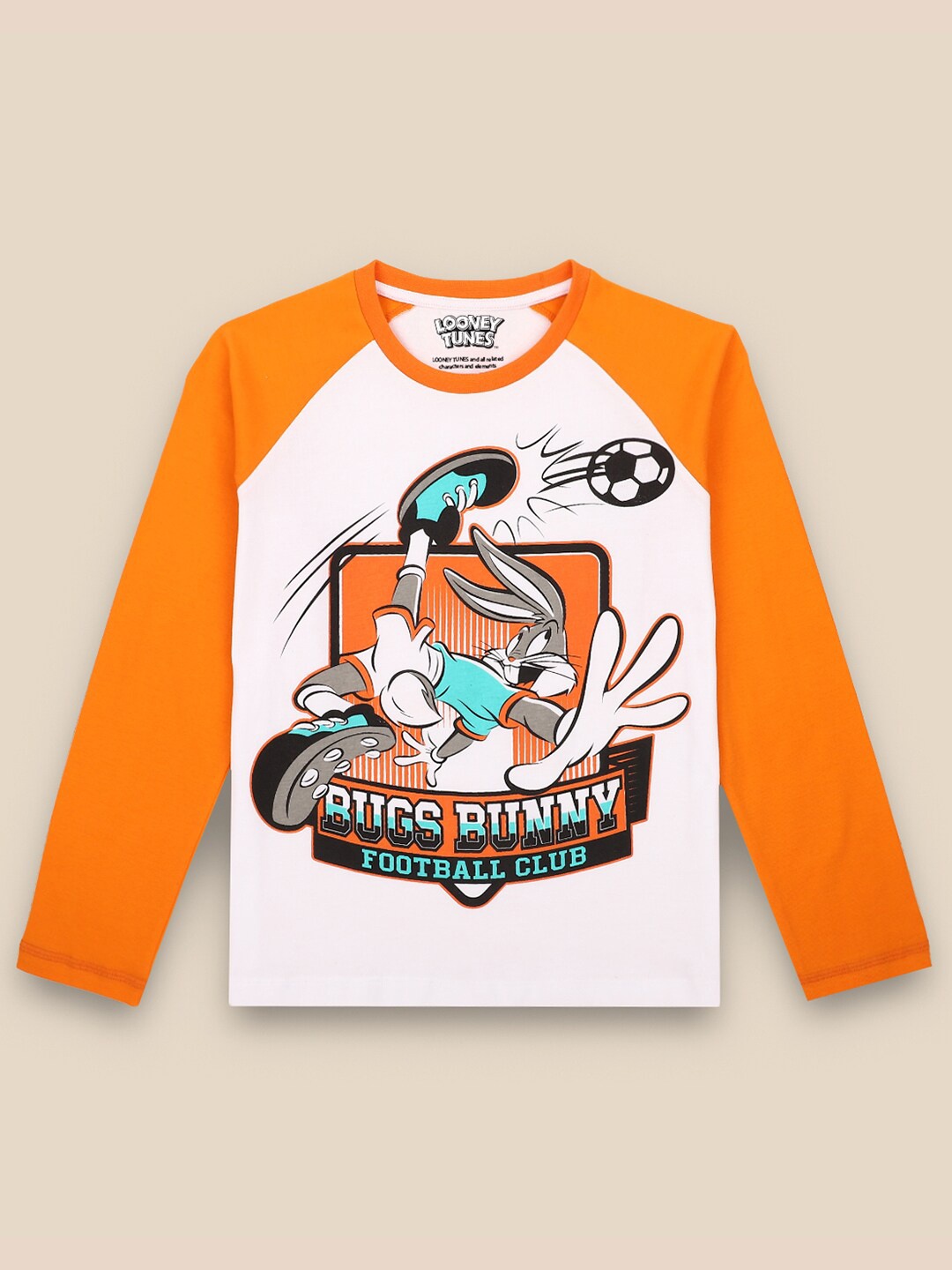 

Kids Ville Boys White & Orange Looney Tunes Printed T-shirt