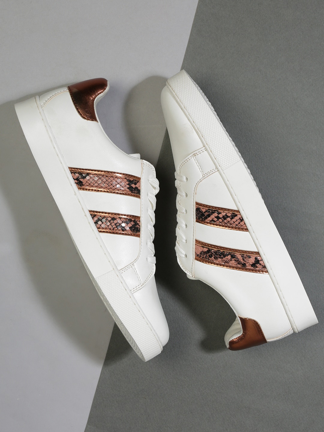 

Tokyo Talkies Women White Striped PU Sneakers