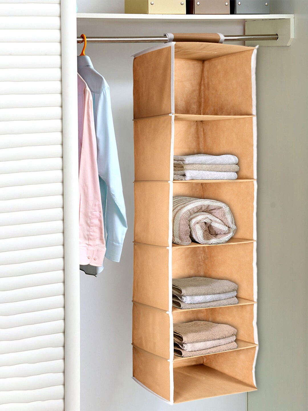 

Kuber Industries Brown Solid 6 Shelf Wardrobe Organizer