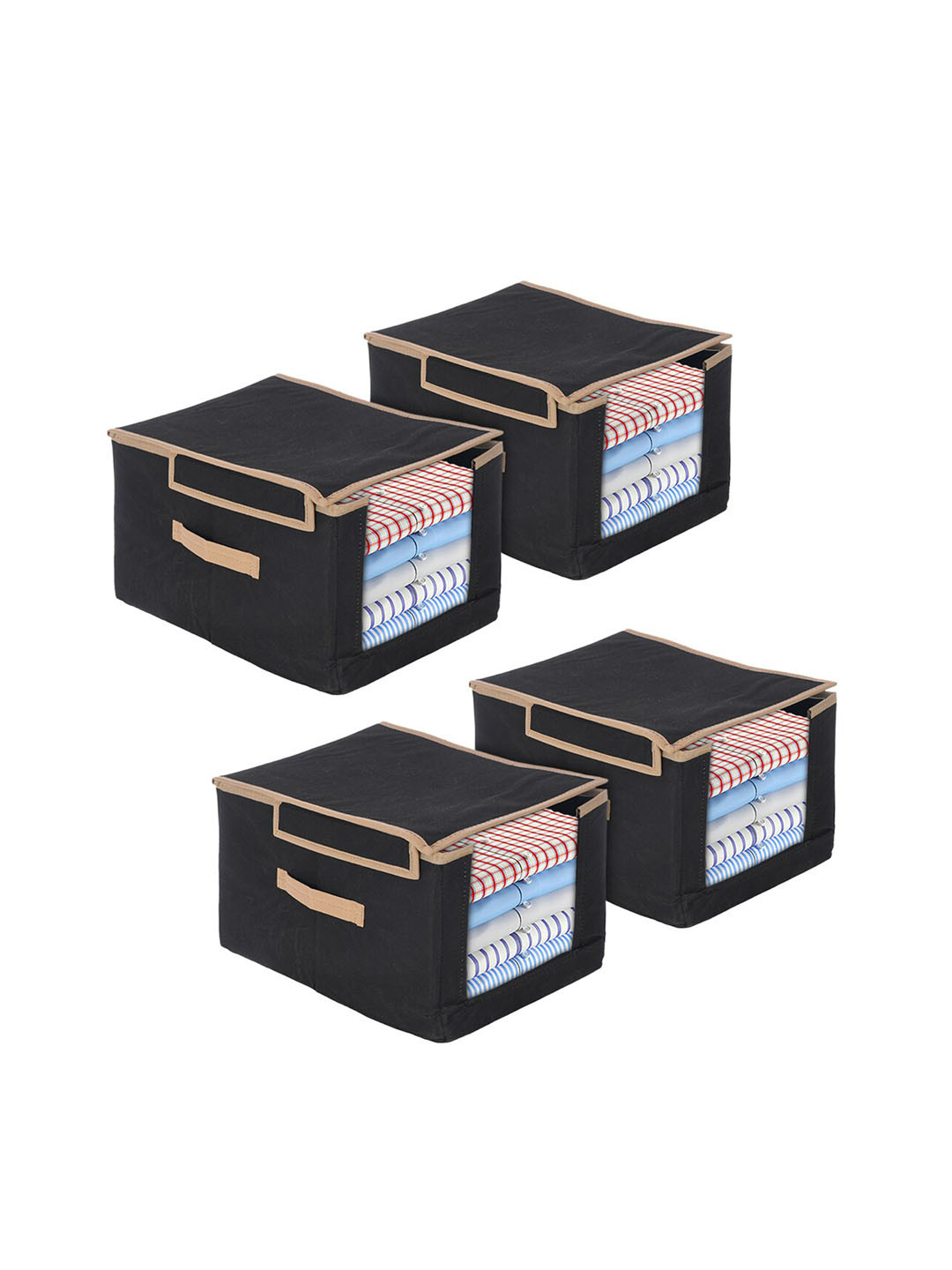 

Kuber Industries Set of 4 Black Solid Shirt Stacker Organisers