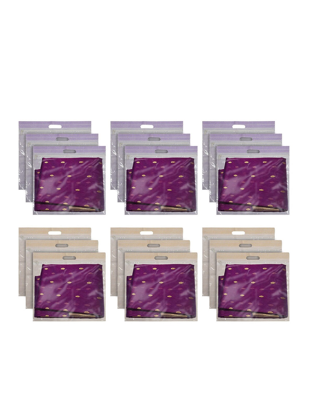 

Kuber Industries Set Of 18 Purple & Brown Solid Wardrobe Cloth Organizer