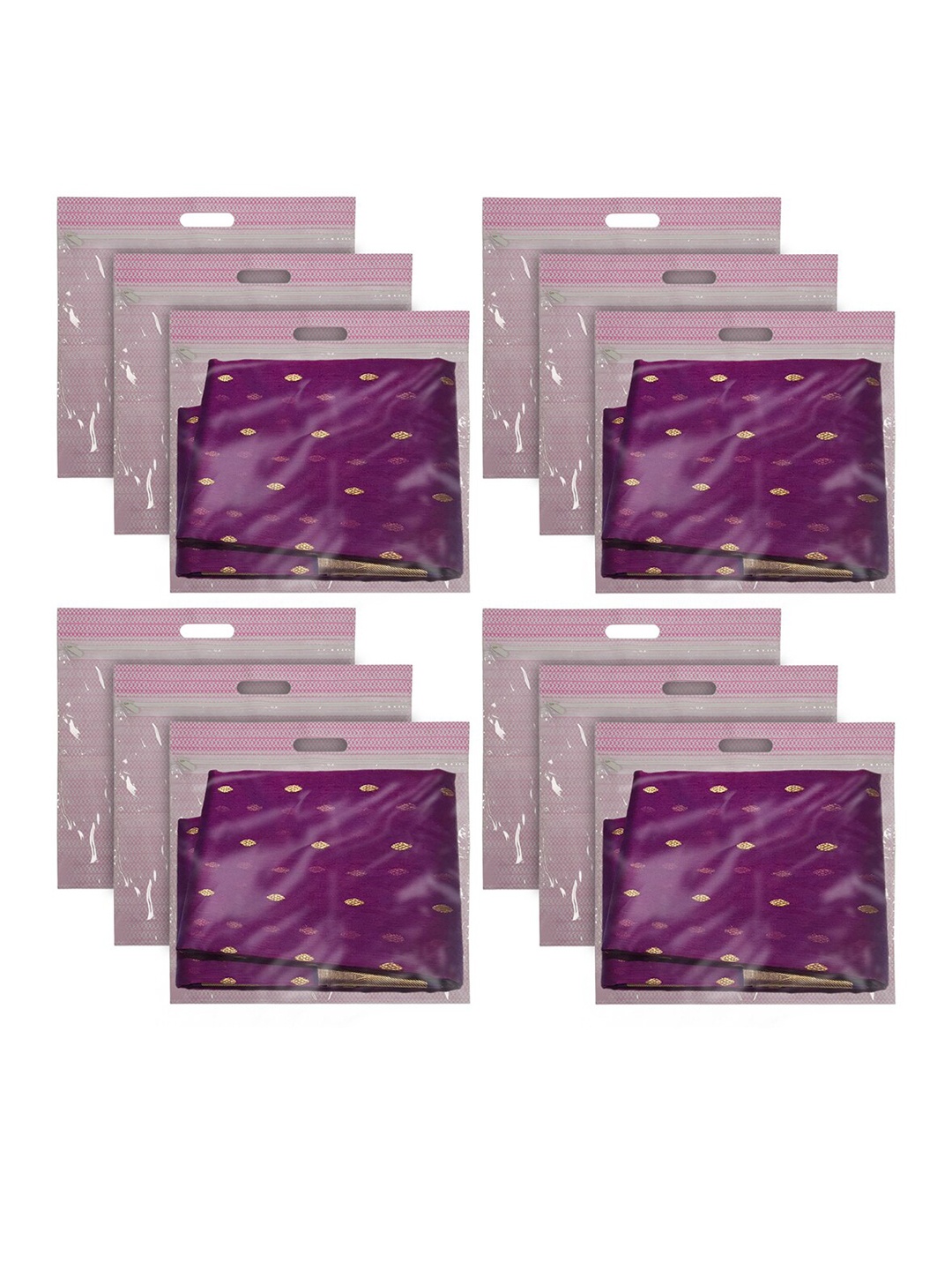 

Kuber Industries Set Of 12 Pink Solid Wardrobe Cloth Organizer