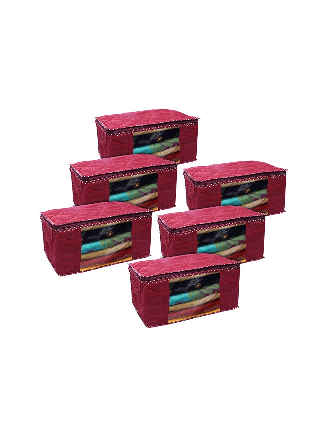

Kuber Industries Set Of 6 Maroon Solid Wardrobe Cloth Organizer