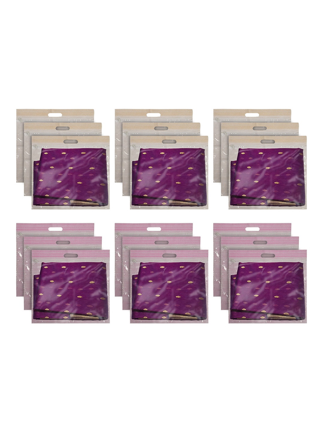 

Kuber Industries Set Of 18 Pink & Brown Solid Wardrobe Cloth Organizer, Purple
