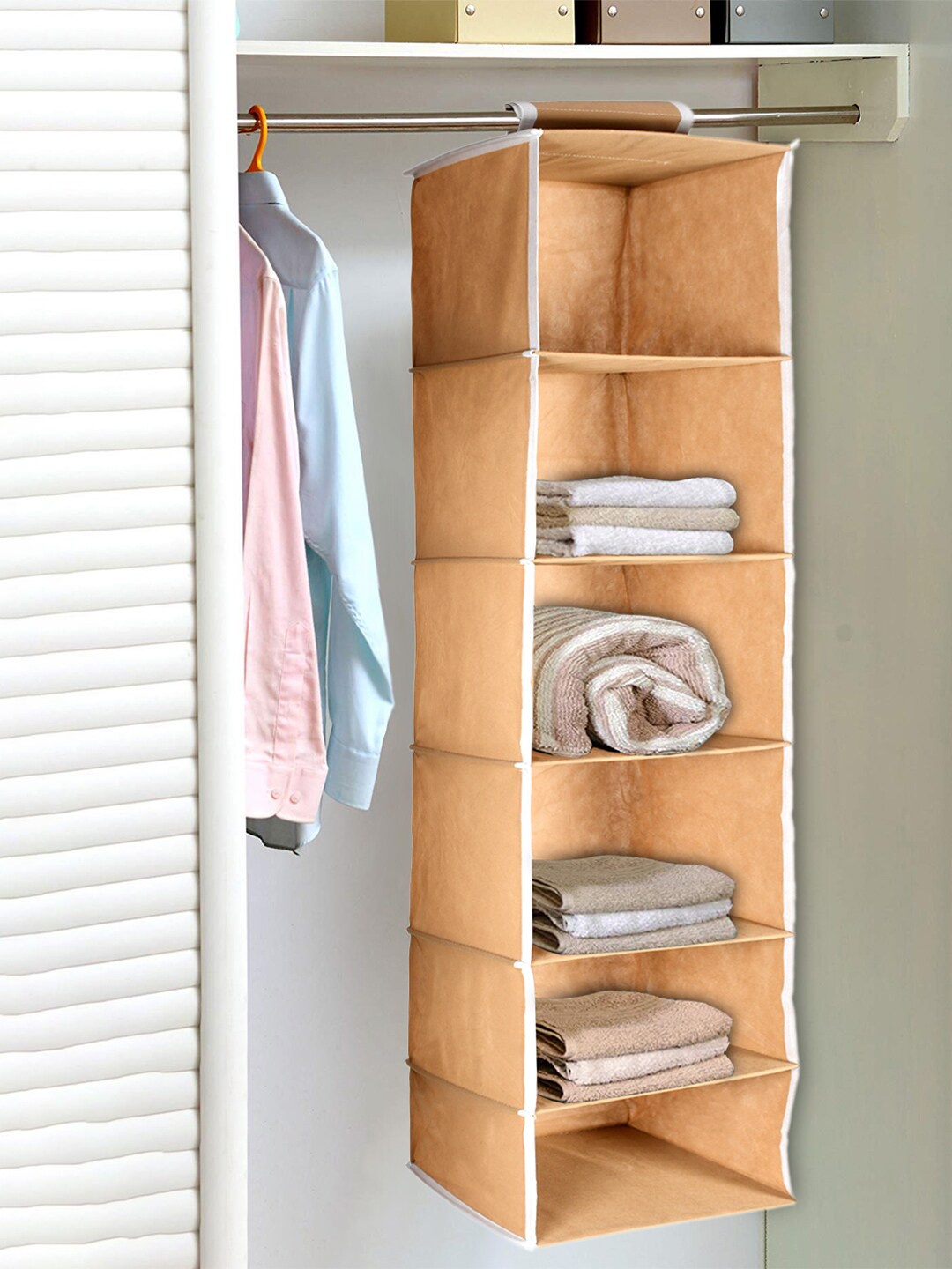 

Kuber Industries Set of 2 Brown 6 Shelf Closet Hanging Organizer