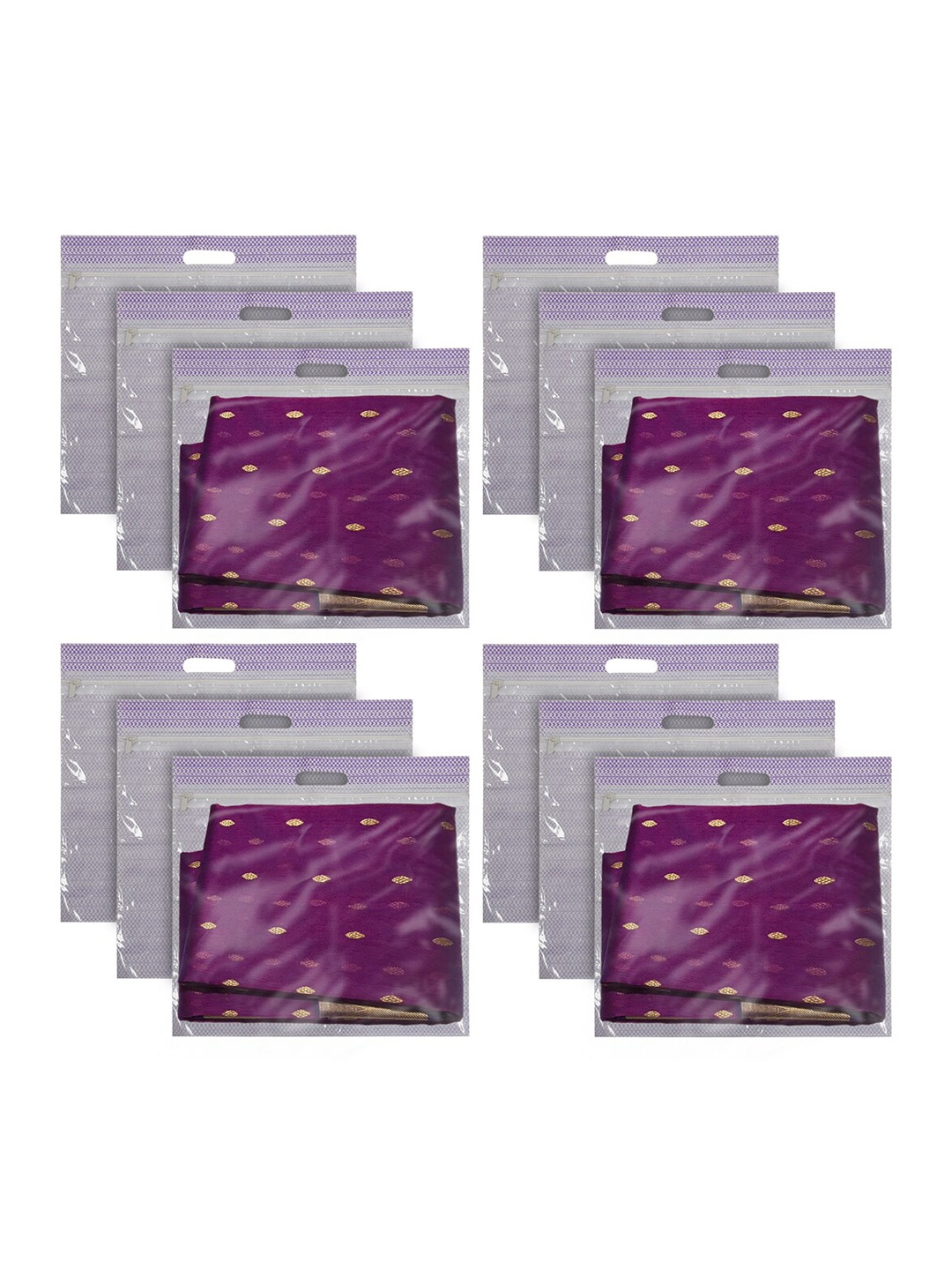 

Kuber Industries Set of 12 Purple Transparent Single Saree Covers