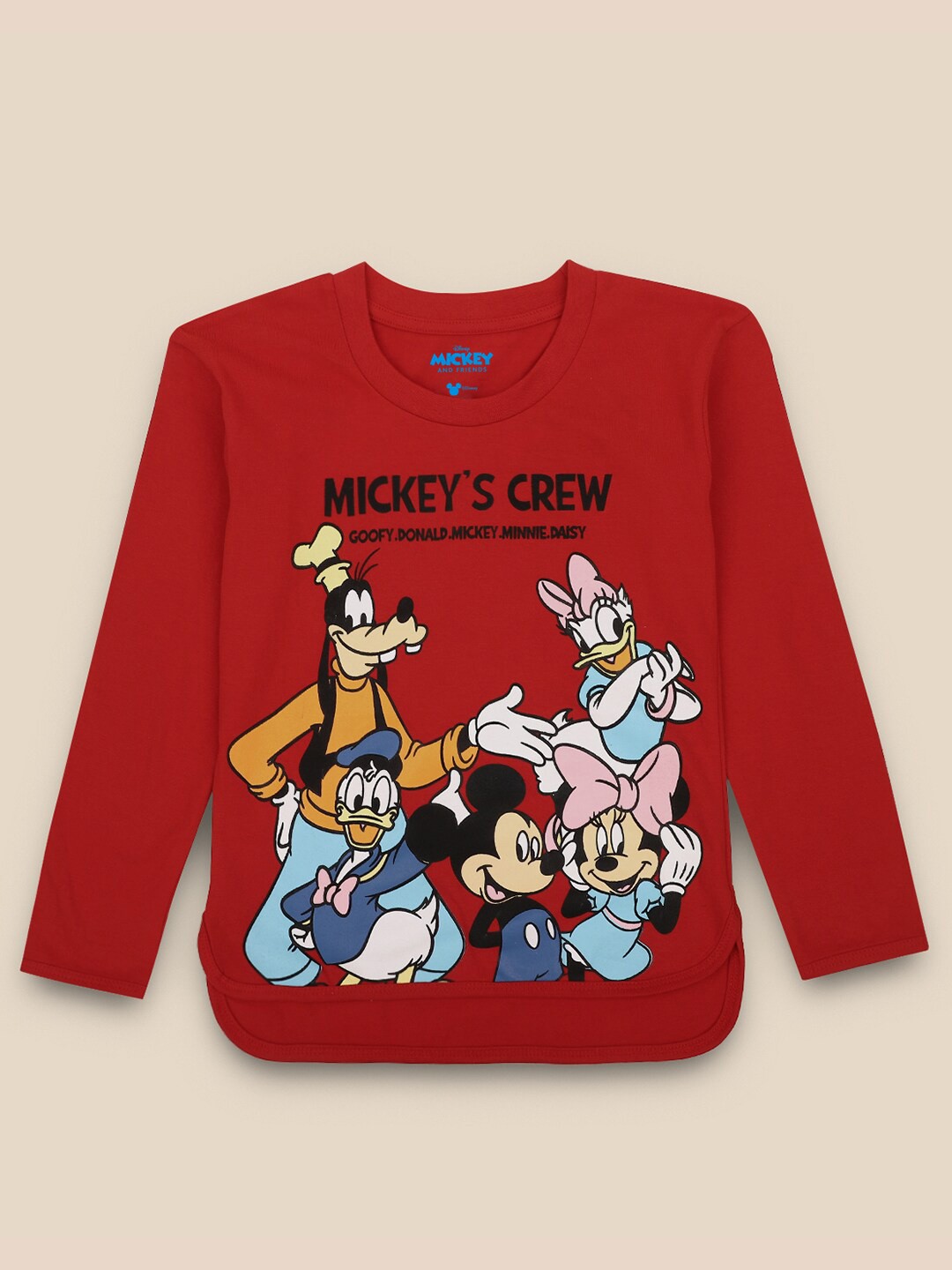 

Kids Ville Girls Red Mickey & Friends Print Cotton T-shirt