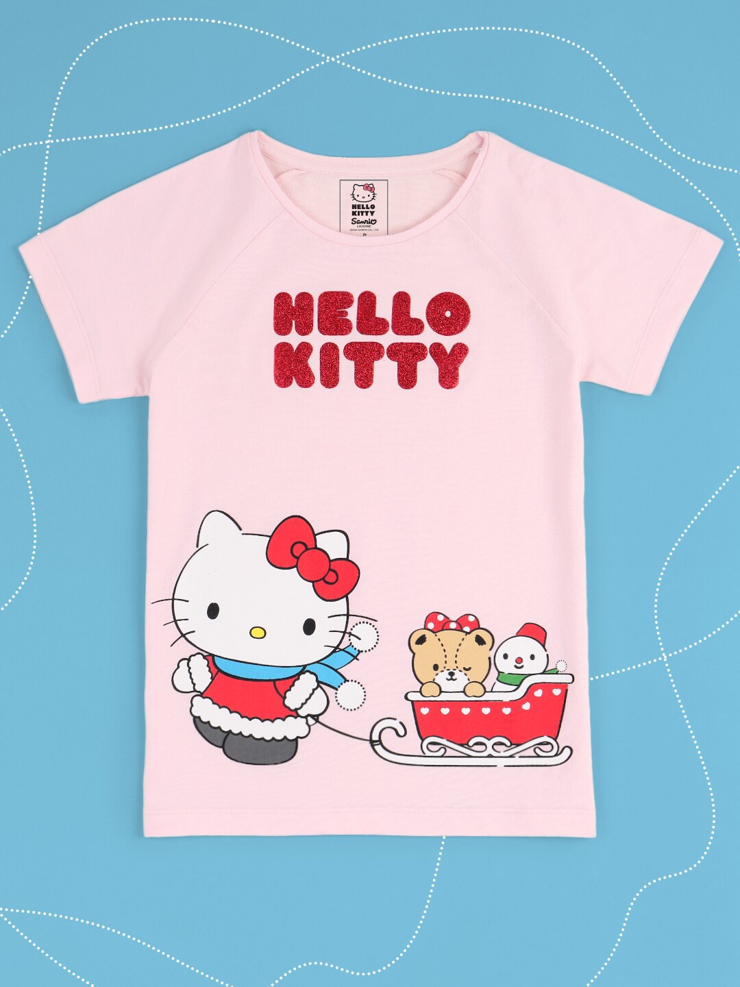 Kids Ville Girls Pink Hello Kitty Printed T-shirt