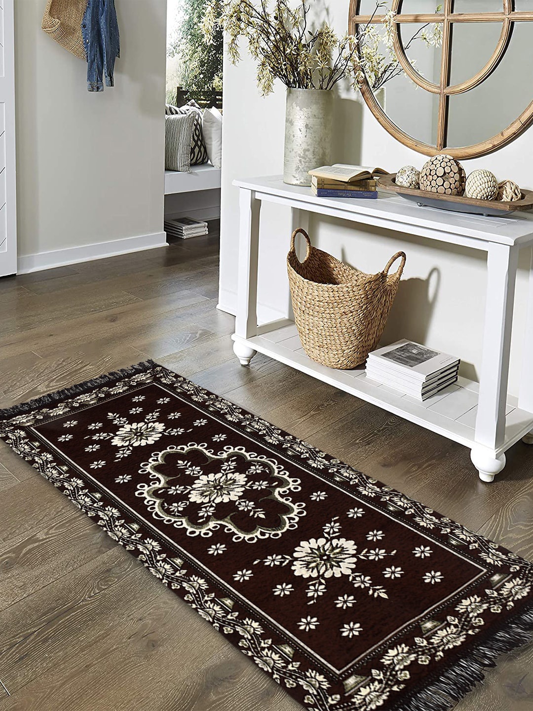 Kuber Industries Brown Printed Rug Bedside Runner