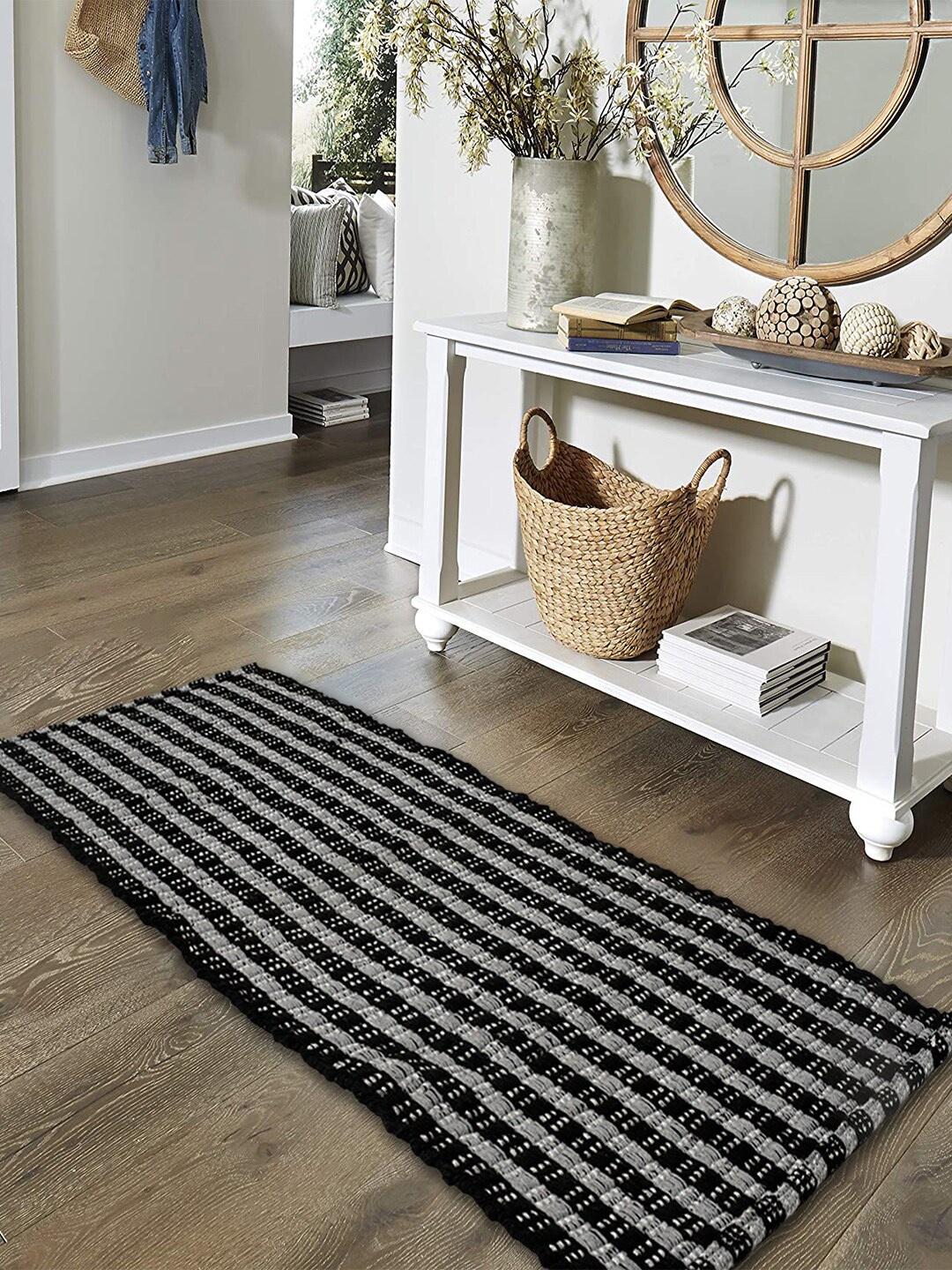 

Kuber Industries Grey Striped Rug Bedside Runner