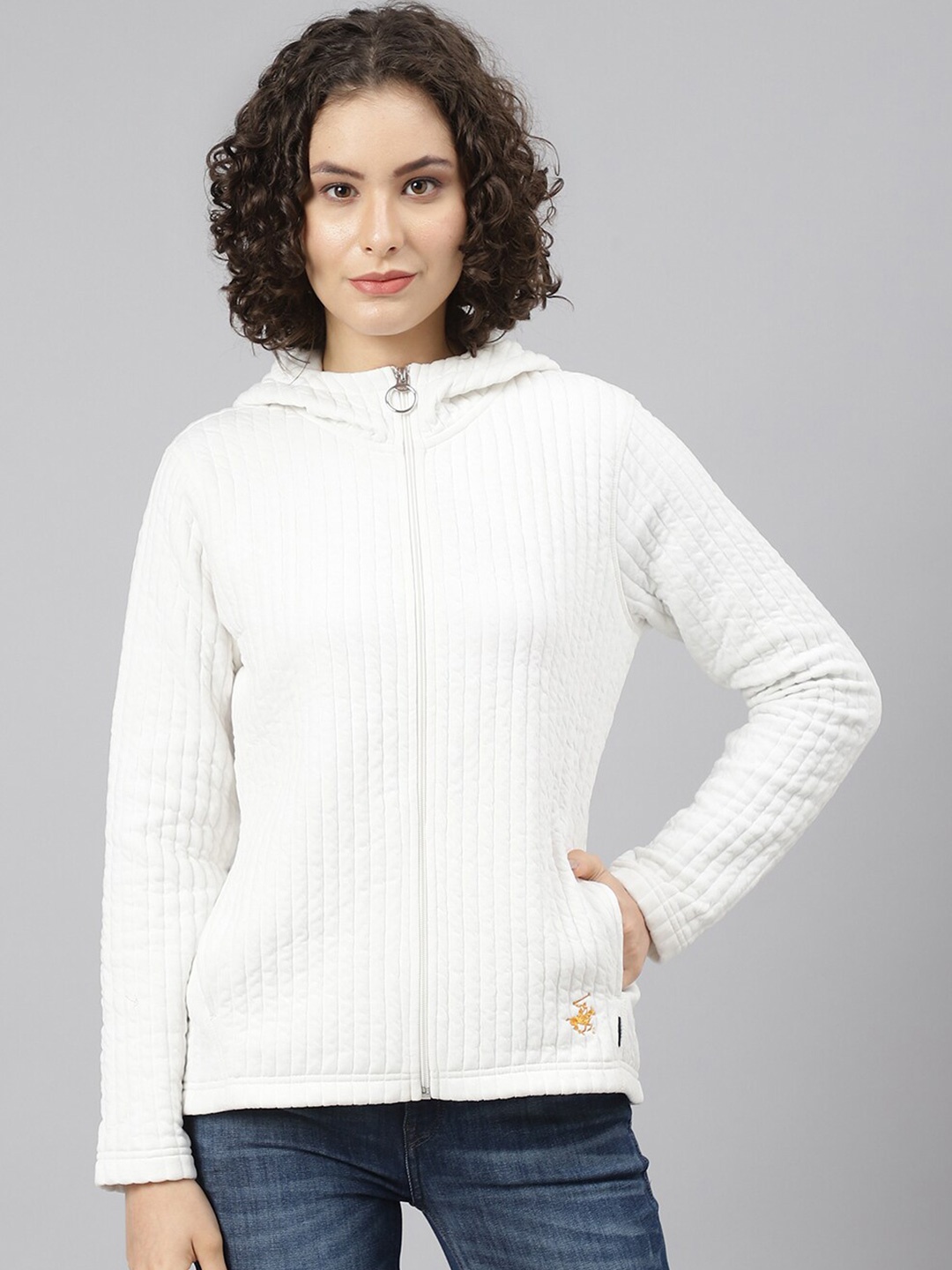 

Beverly Hills Polo Club Women Off White Hooded Sweatshirt