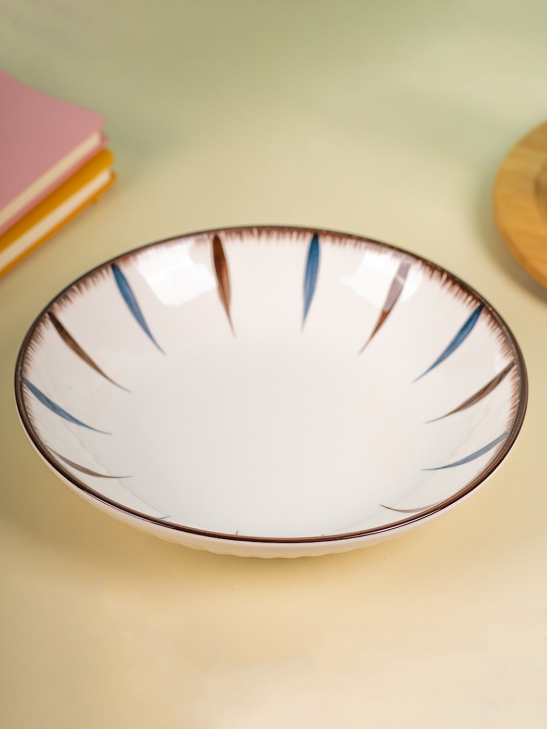 

MARKET99 Off White & Blue Dishwasher And Microwave Safe Hand Painted Ceramic Glossy Plates