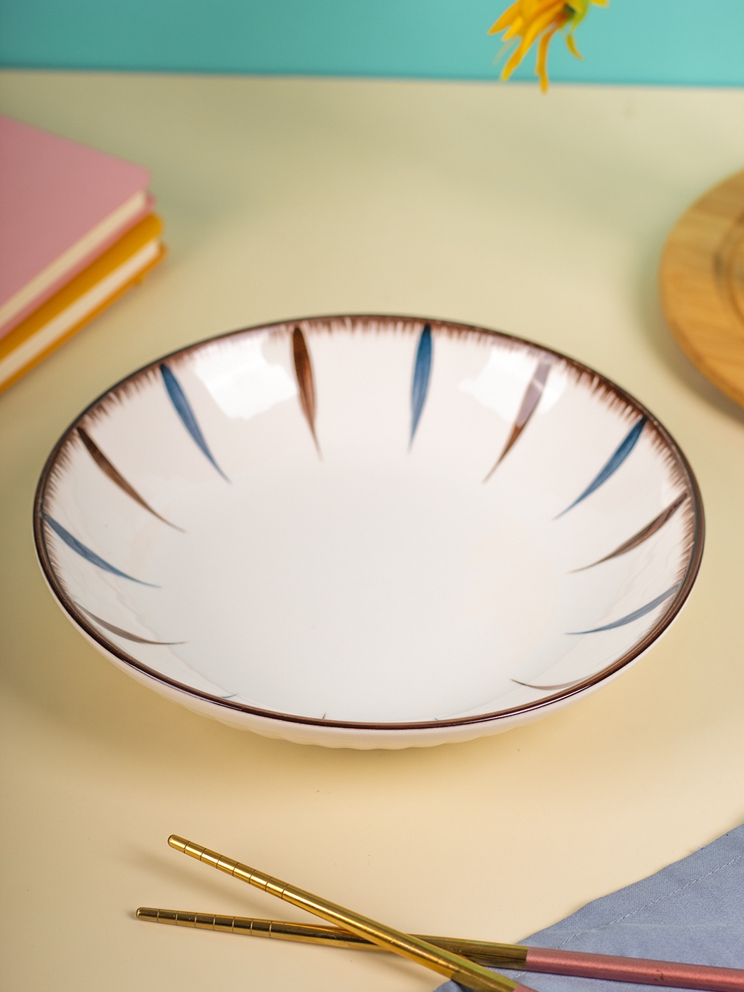 

MARKET99 Off White & Blue Dishwasher And Microwave Safe Printed Ceramic Glossy Bowls