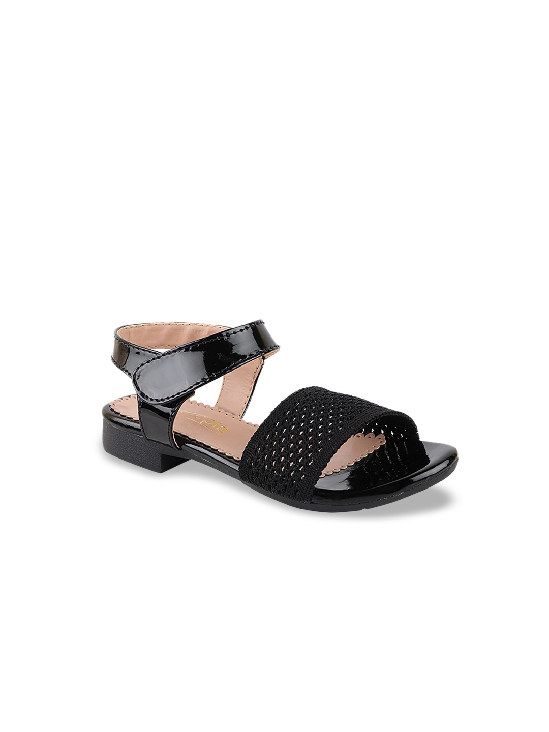 

Shoetopia Girls Black Open Toe Flats with Laser Cuts