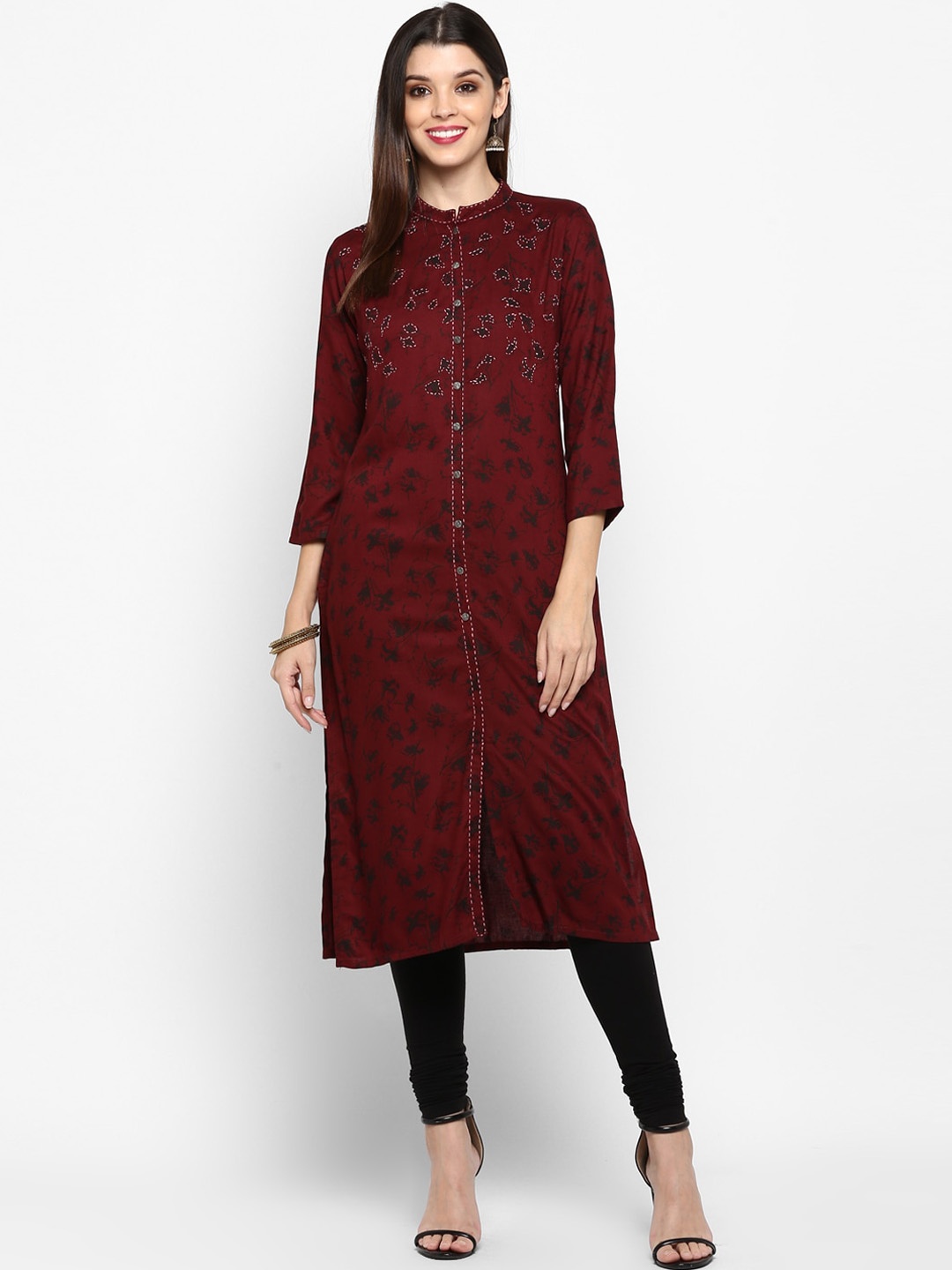 

Vbuyz Women Maroon Floral Embroidered Thread Work Floral Kurta