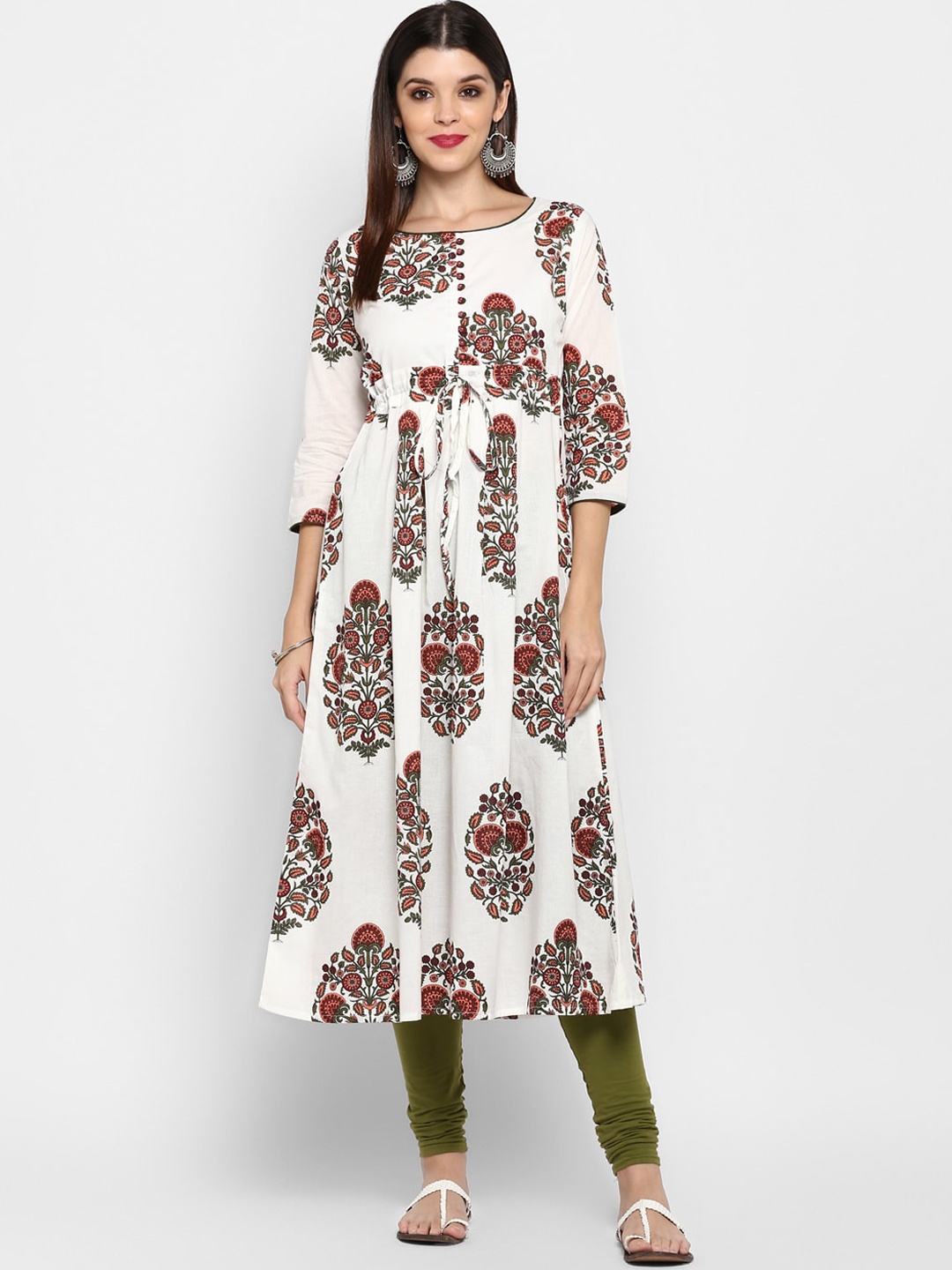 

KALINI Women White & Red Floral Printed Kurta