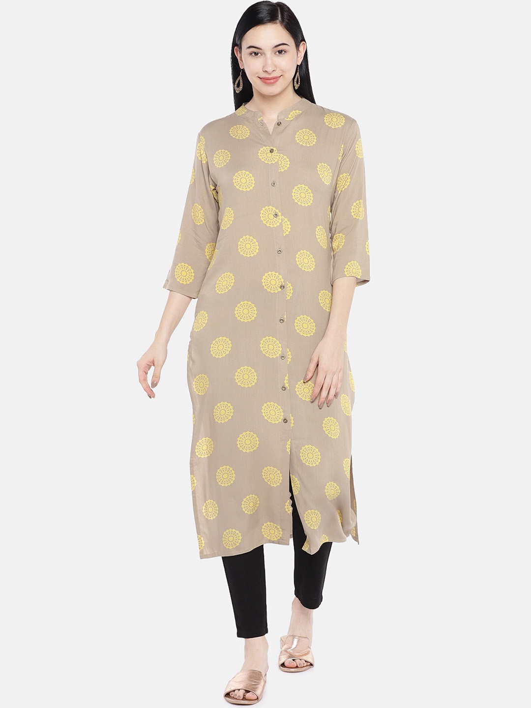 

Vbuyz Women Beige Ethnic Motifs Printed Kurta
