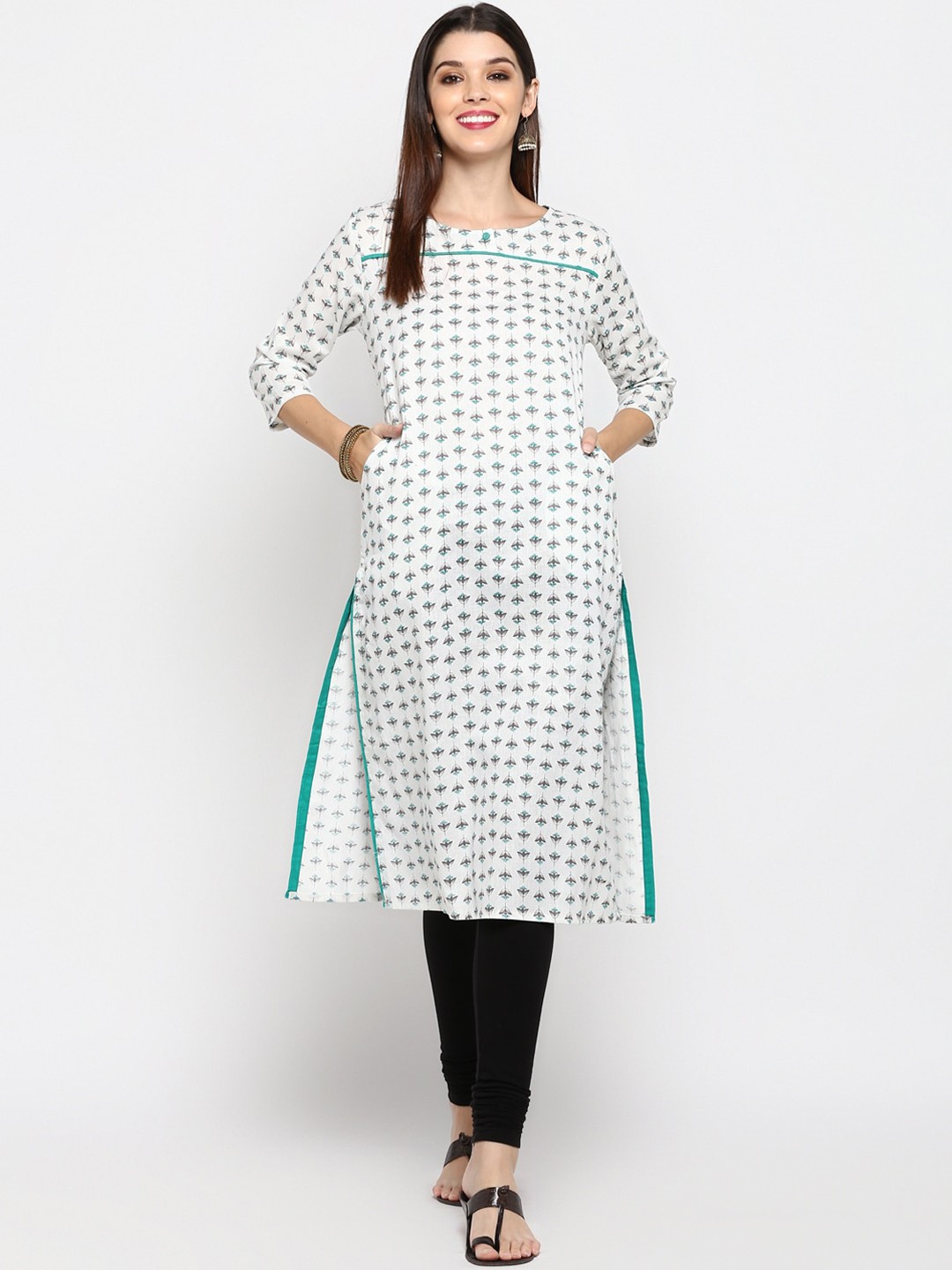 

KALINI Women White Geometric Printed Kurta