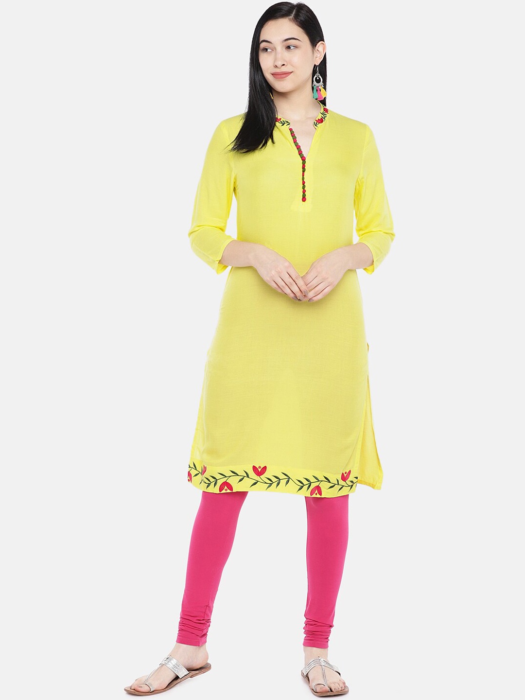 

KALINI Women Yellow Keyhole Neck Kurta