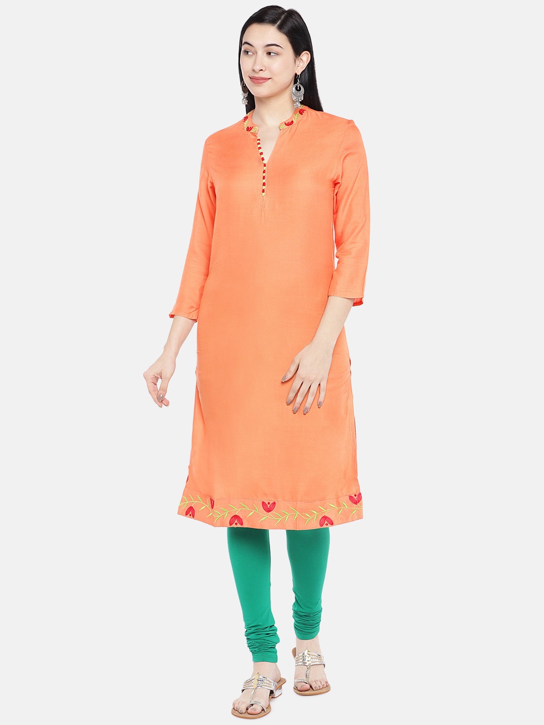 

KALINI Women Orange Straight Kurta