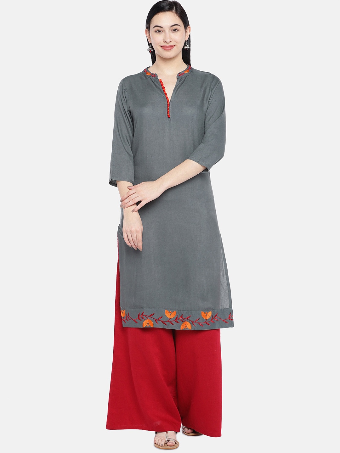 

KALINI Women Grey Thread Work Kurta