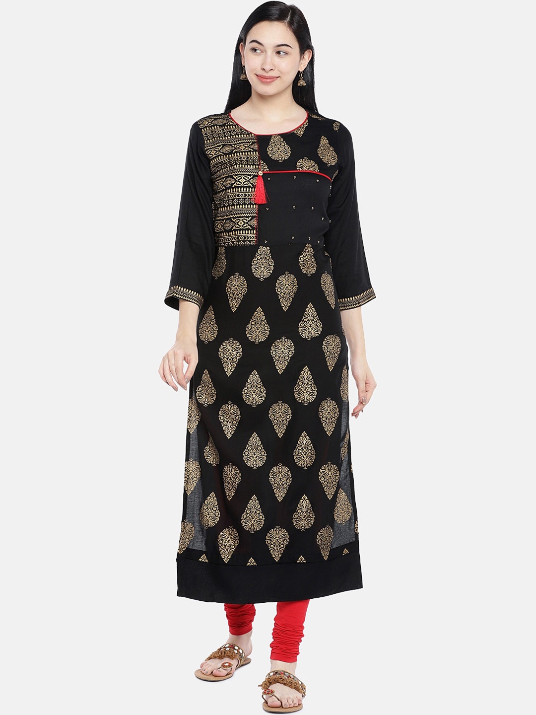 

Vbuyz Women Black Ethnic Motifs Gotta Patti Anarkali Kurta