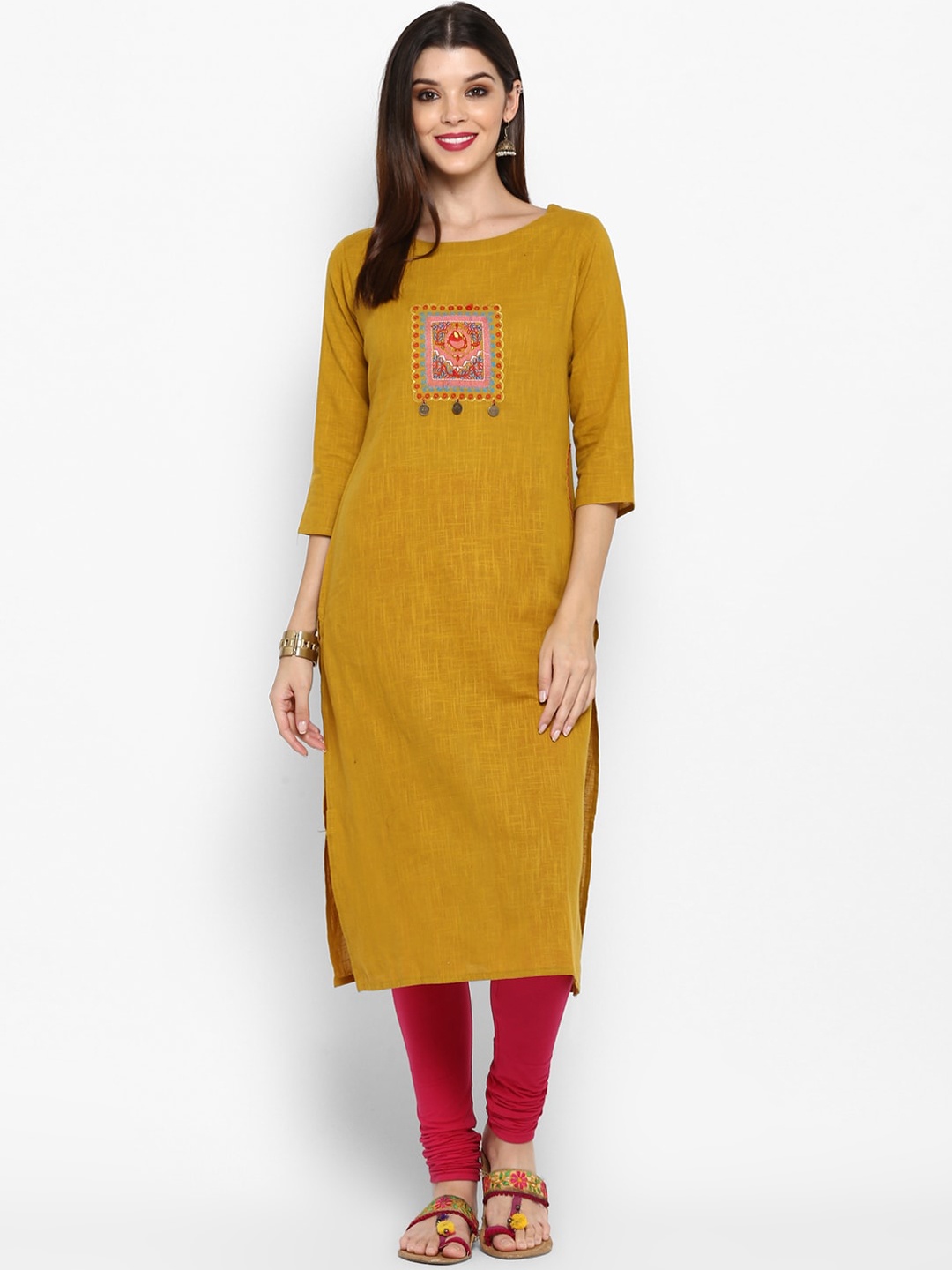 

KALINI Women Mustard Yellow Thread Work Kurta
