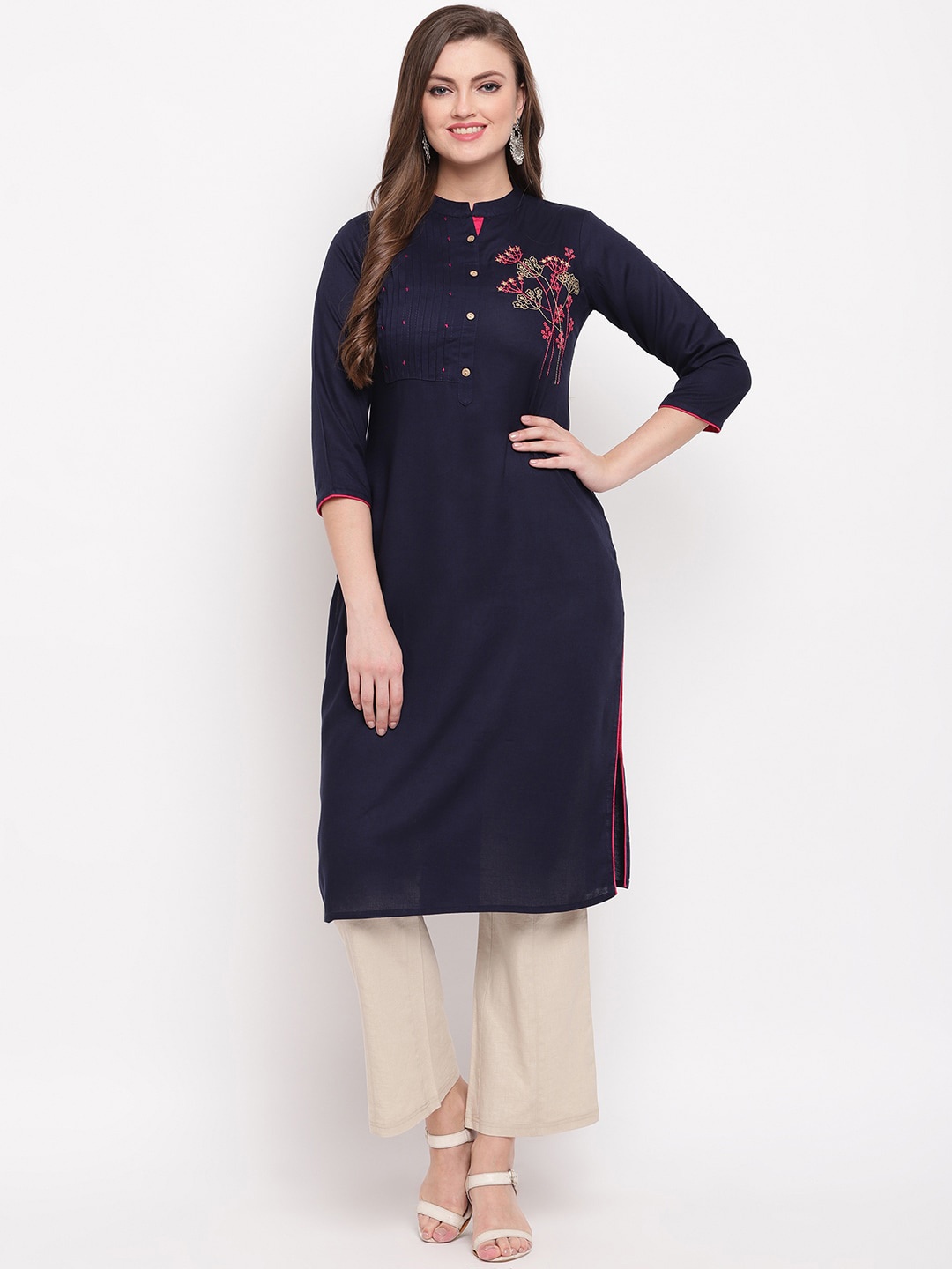

Vbuyz Women Blue Ethnic Motifs Embroidered Thread Work Kurta