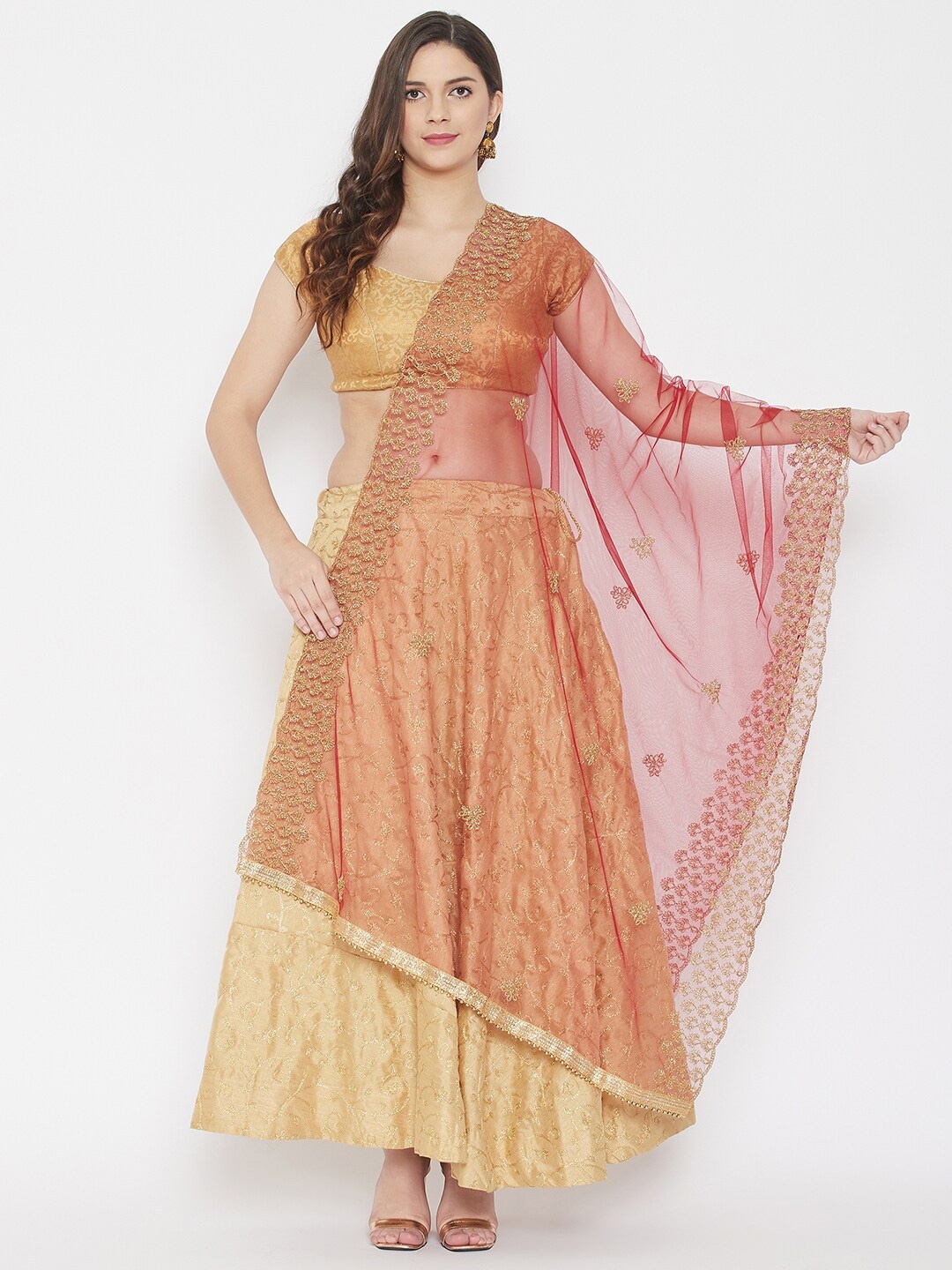 

Clora Creation Maroon & Gold-Toned Ethnic Motifs Embroidered Dupatta