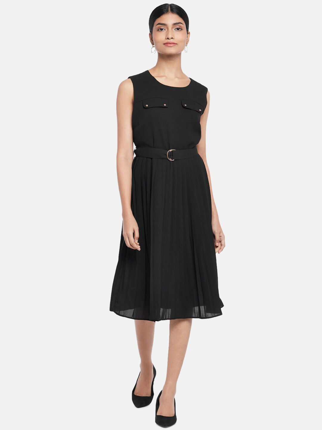 

Annabelle by Pantaloons Black Belted Formal Midi Dress