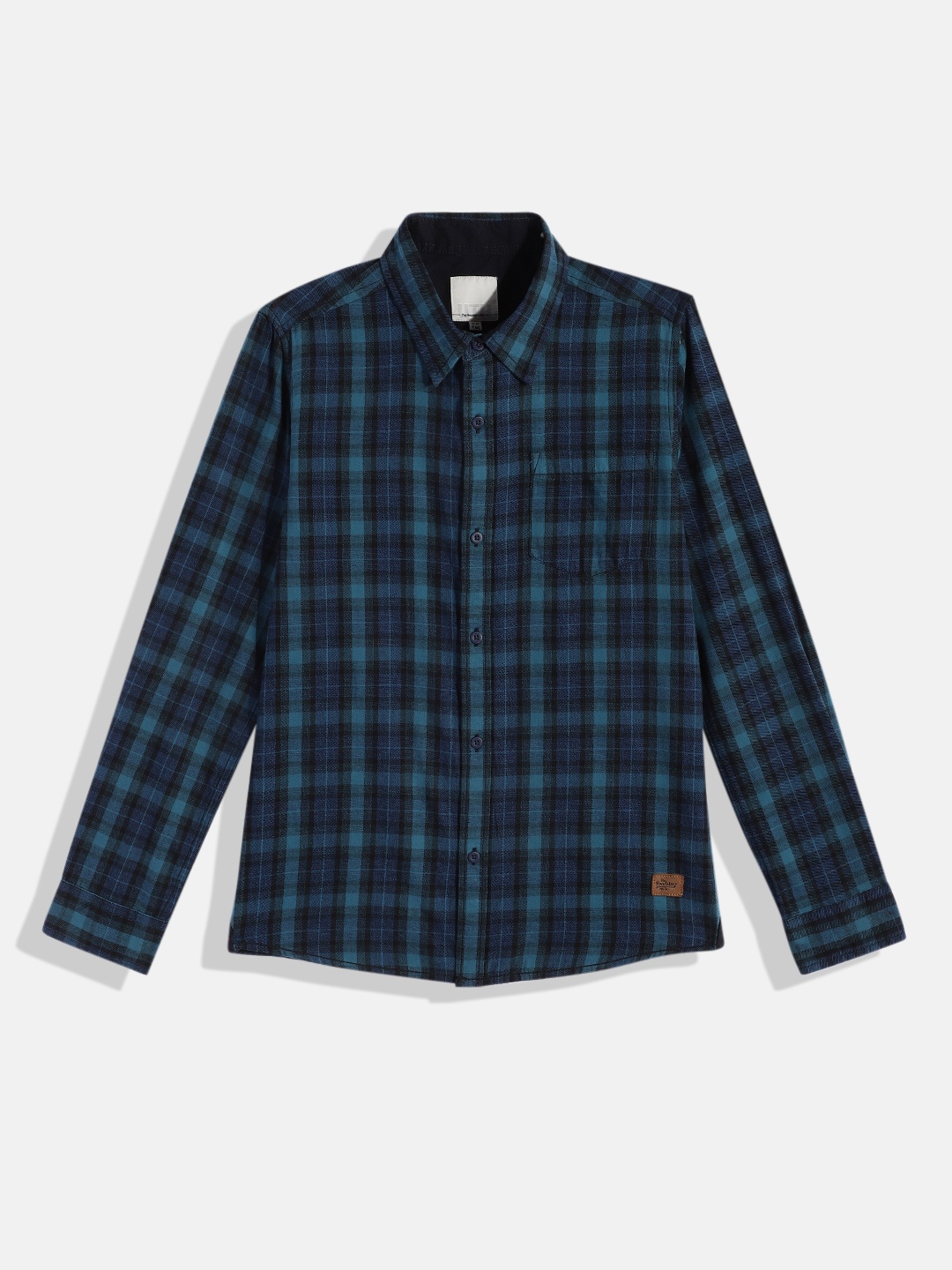 

UTH by Roadster Teen Boys Navy Blue & Black Pure Cotton Comfort Tartan Checked Casual Shirt